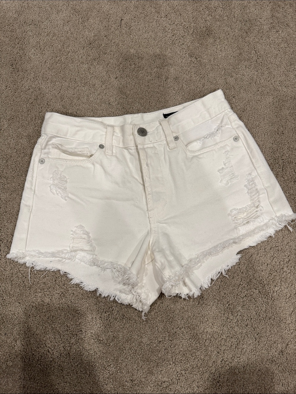 White Distressed Denim Cutoff Shorts